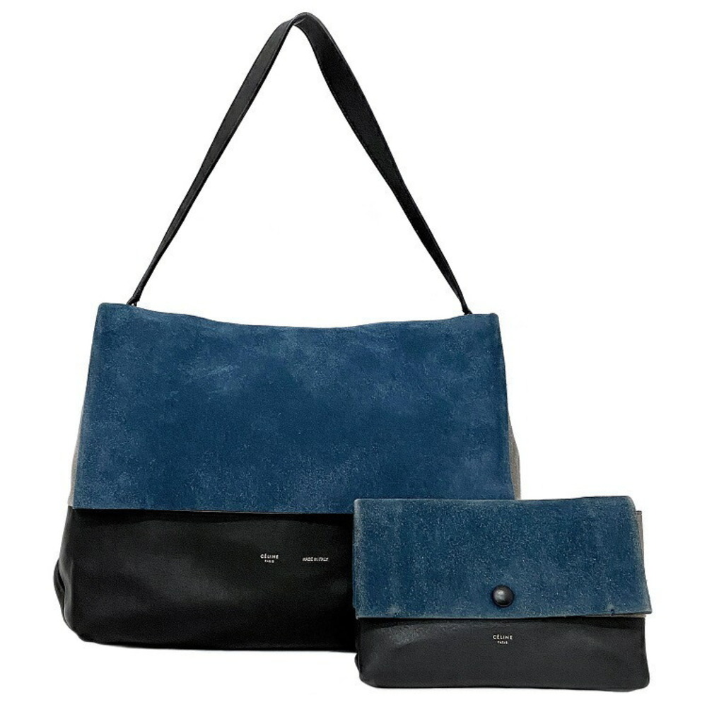 Celine Shoulder Bag Blue Gray Black All Soft Handbag Flap Tricolor Business
